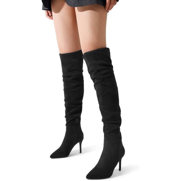 ⚡Women's Black Suede High Heels Over The Knee Boots Thigh High Pointed Toe - Picture 5 of 6